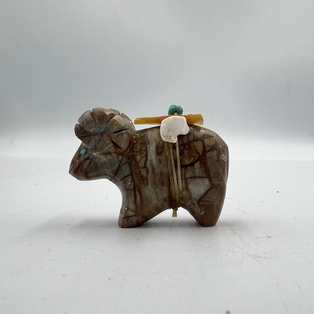 Zuni‎ Style Carved Stone Bighorn Sheep Fetish with Offering Bundle 2"